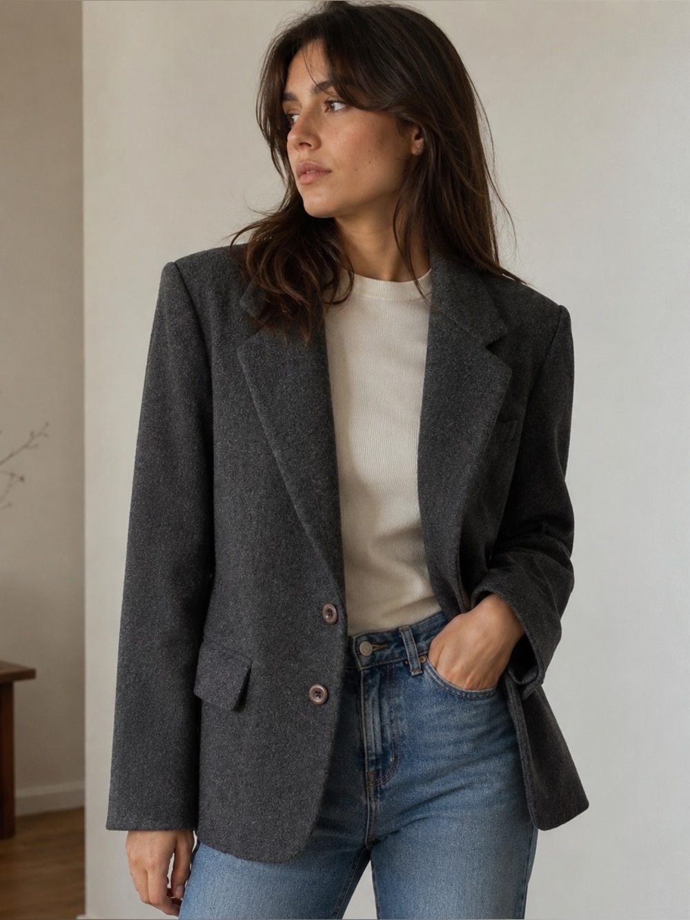 Vintage Lord & Taylor Charcoal Gray Wool Cashmere Blazer Jacket Size 10